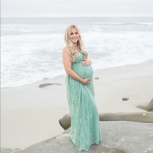 Green Lacey open back Maternity dress